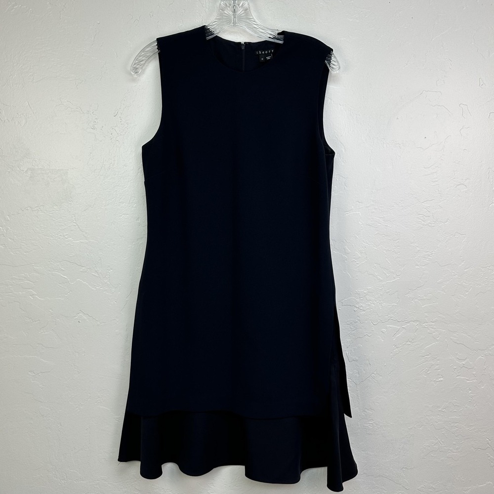 Theory Dress Womens 10 Navy Malkan Admiral Crepe Sleeveless‎ Ruffle Hem F1109610
